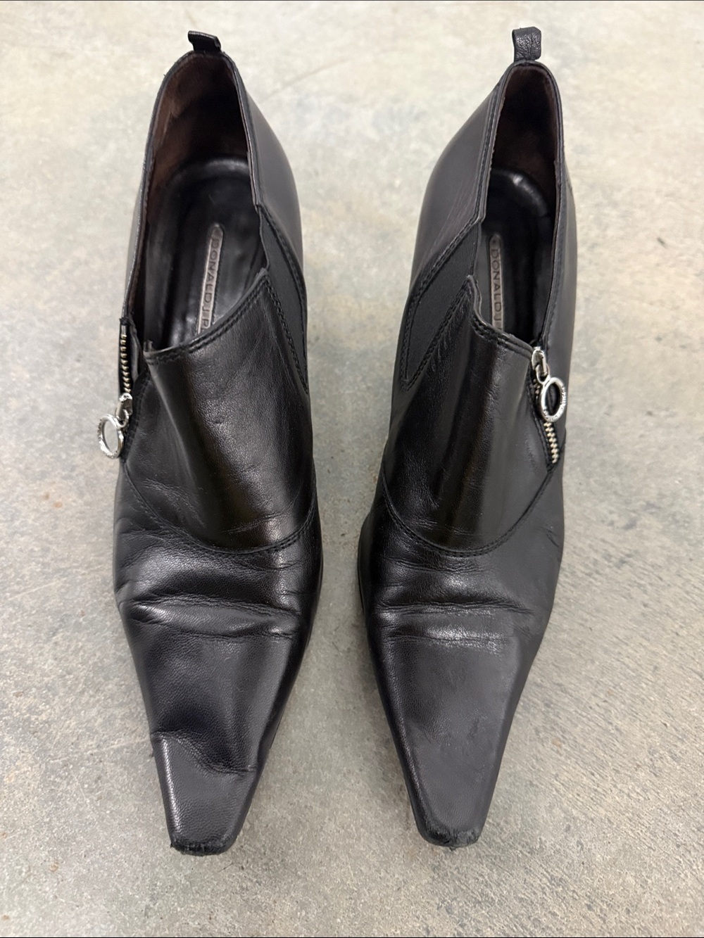 Donald J. Pliner Black Leather Pointed Ankle Booties with Side Ring Zipper